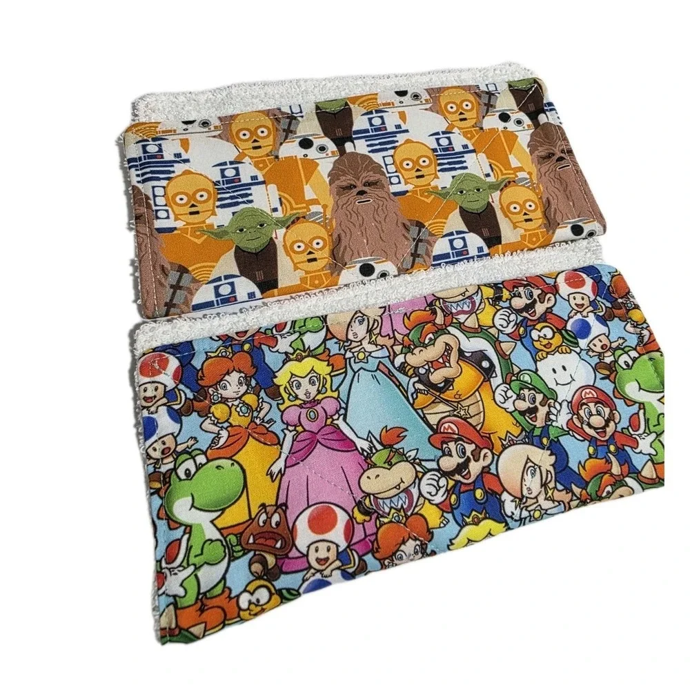 Super Mario Bros/Star Wars Custom Terry Towel Washcloth 2pc Set, For Home & Body